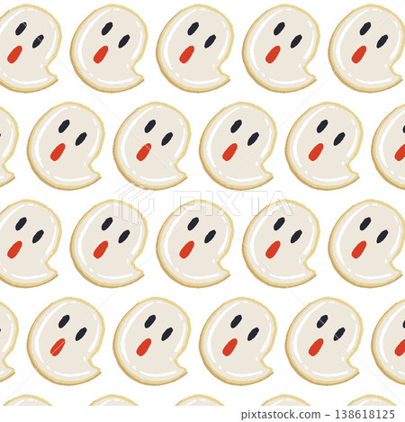 A seamless pattern of alternating black cat and skull icing cookies. 138618125