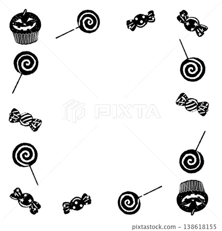 Monochrome square frame template featuring Halloween-themed candy and cupcakes. Monochrome square frame template featuring Halloween-themed candy and cupcakes. 138618155