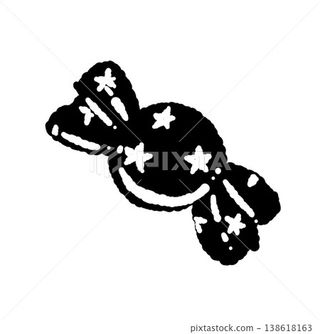 A monochrome illustration of candy in a yellow star-patterned wrapper. A monochrome illustration of candy in a yellow star-patterned wrapper. 138618163