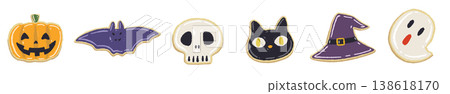 A densely packed banner lined with smiling jack-o'-lantern cupcakes. 138618170