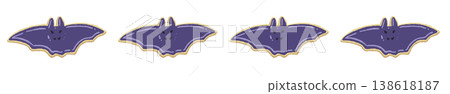 A Halloween header image featuring scattered bat cookies, separated by dividers. 138618187