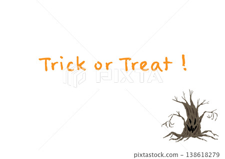 Scary-faced dead tree (ghost tree) horizontal Halloween card template 138618279