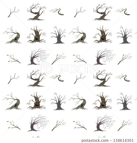 Halloween withered tree and branch scattered seamless pattern background 138618301