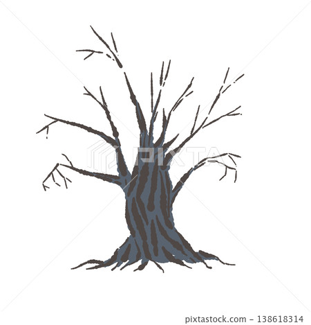 Dark and spooky Halloween hand-drawn illustration of a withered tree 138618314