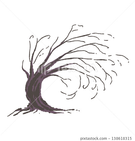 A hand-drawn illustration of a withered Halloween tree leaning in the wind. A hand-drawn illustration of a withered Halloween tree leaning in the wind. 138618315