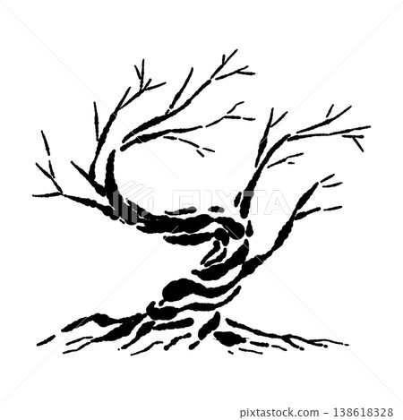 A monochrome silhouette illustration of a twisted, eerie Halloween tree. A monochrome silhouette illustration of a twisted, eerie Halloween tree. 138618328