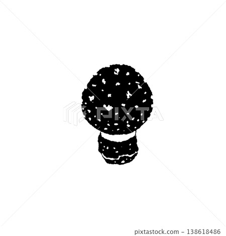 黑白手繪的毒蠅傘插圖（單一菇，幼嫩，圓形菌蓋）。 138618486