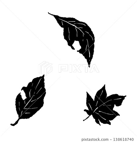 Halloween monochrome illustration of fallen leaves: A set of silhouettes of scattered ginkgo and maple leaves. 138618740