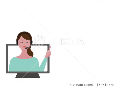 Vector illustration of a female operator (left) smiling and pointing to explain something. 138618770
