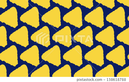 Hand-drawn style repeating triangle pattern - navy blue background with yellow triangles 138618788