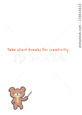 Hand-drawn illustration of a bear cub business character - Vertical message card template with a pointer. 138618818
