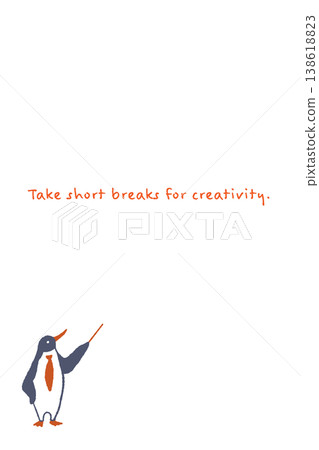 Penguin Business Character Hand-Drawn Illustration - Vertical Message Card Template with Pointer 138618823