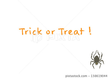 一張橫版賀卡，上面寫著“萬聖節不給糖就搗蛋”，還有一個可愛的小蜘蛛。 138619044