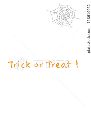 一張垂直版賀卡，上面寫著“萬聖節不給糖就搗蛋”，右上角有一個蜘蛛網圖案。 138619052