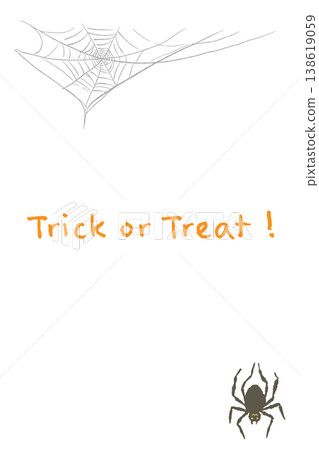萬聖節「不給糖就搗蛋」主題字母，搭配多張可愛滑稽的蜘蛛網豎版卡片 138619059