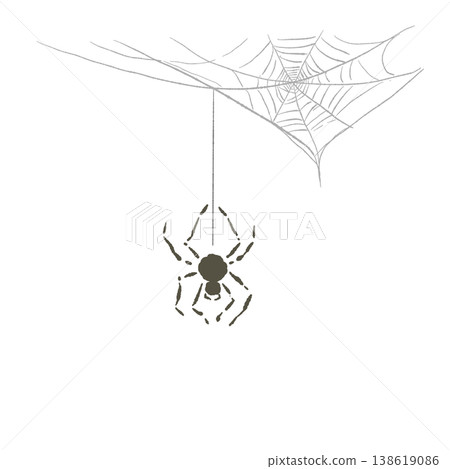 萬聖節插圖:一隻蜘蛛用絲線懸掛在蜘蛛網上。 萬聖節插圖:一隻蜘蛛用絲線懸掛在蜘蛛網上。 138619086