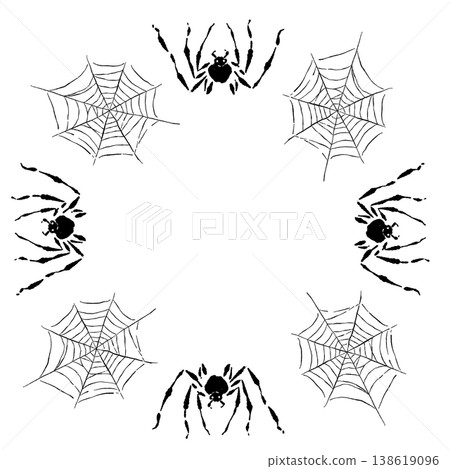 萬聖節主題的單色蜘蛛和蛛網圓形邊框,留有文字空間 萬聖節主題的單色蜘蛛和蛛網圓形邊框,留有文字空間 138619096