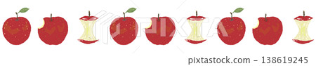 以紅蘋果和蘋果核交替出現的線條裝飾－手繪水果裝飾邊框，適合日常使用。 138619245