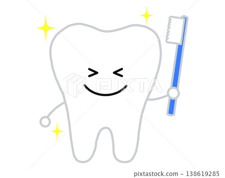 Smiling tooth character holding a toothbrush Smiling tooth character holding a toothbrush 138619285