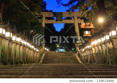 The approach to Hozanji Temple at night, lanterns, and torii gate (Ikoma City, Nara Prefecture) The approach to Hozanji Temple at night, lanterns, and torii gate (Ikoma City, Nara Prefecture) 138619866