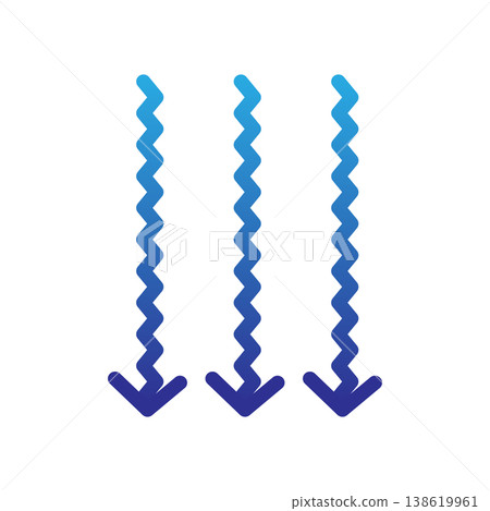 An icon featuring a row of blue, swaying downward arrows – a simple design representing descent or cold air. 138619961