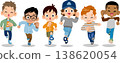 Six boys of various races and nationalities running cheerfully. 138620054