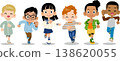 Six boys of various races and nationalities running cheerfully. 138620055