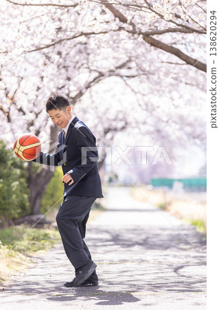 Students playing basketball under the cherry blossoms Students playing basketball under the cherry blossoms 138620294