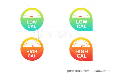 Low-calorie/high-calorie label set (food and nutrition indicator icons) Low-calorie/high-calorie label set (food and nutrition indicator icons) 138620402