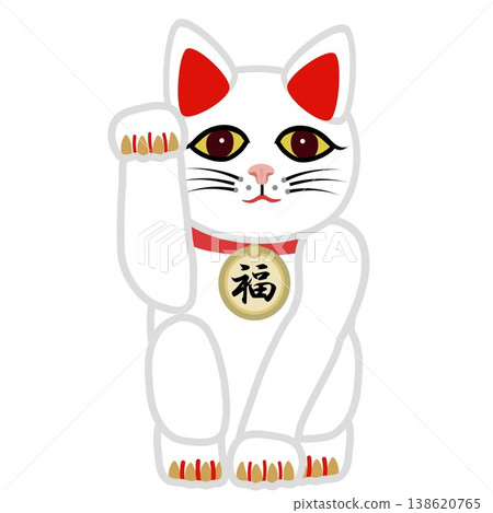 一隻招手的白貓插圖 138620765