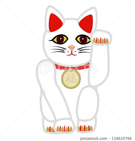 一隻招手的白貓插圖 一隻招手的白貓插圖 138620766