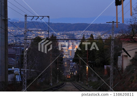 Ikoma cityscape at night, viewed from Hozanji Station on the Ikoma Cable Car (cable car line) 138620811