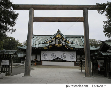 Chiyoda Ward, Tokyo! The main gate (torii) and worship hall (haiden) of Yasukuni Shrine. Chiyoda Ward, Tokyo! The main gate (torii) and worship hall (haiden) of Yasukuni Shrine. 138620930