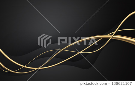Abstract black luxury background with golden ribbon glitter elements and decoration design modern vector 138621107
