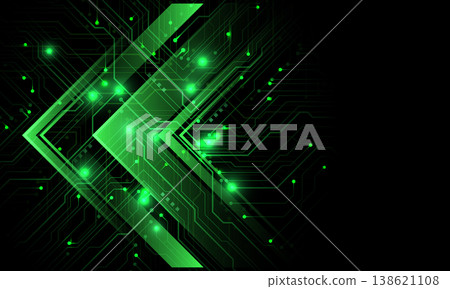 Abstract green arrow direction circuit board technology connected lines electronics elements computer motherboard chip processor semiconductor digital on black background vector Abstract green arrow direction circuit board technology connected lines electronics elements computer motherboard chip processor semiconductor digital on black background vector 138621108