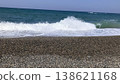 Waves crashing against a rocky shore 138621168