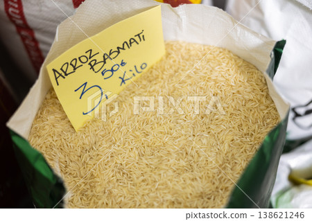 Sacks of basmati rice at food market Sacks of basmati rice at food market 138621246