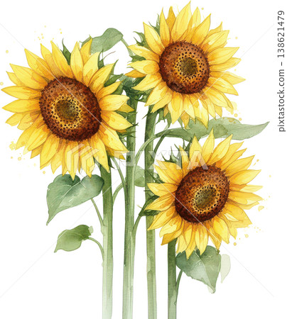 Watercolor sunflower illustration: A bright summer bouquet. Watercolor sunflower illustration: A bright summer bouquet. 138621479
