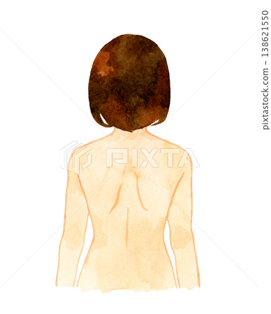 Back view of a young naked woman (upper body only) - Hand-drawn watercolor illustration of a person Back view of a young naked woman (upper body only) - Hand-drawn watercolor illustration of a person 138621550