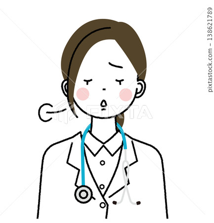 A female doctor in a white coat is sighing. A female doctor in a white coat is sighing. 138621789