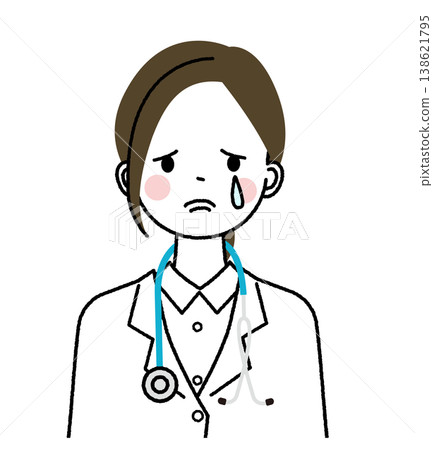 一位身穿白大褂的女醫生正在傷心地哭泣。 一位身穿白大褂的女醫生正在傷心地哭泣。 138621795