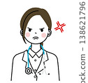 一位身穿白大褂的女醫生臉上帶著可怕而憤怒的表情。 138621796