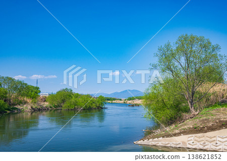 Katsura River scenery, trees in fresh green leaves, Kyoto City Katsura River scenery, trees in fresh green leaves, Kyoto City 138621852