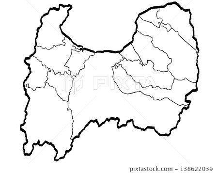 富山縣地圖插圖，包含市町村劃分（筆觸風格）－簡潔。 138622039