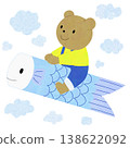 An illustration of a bear riding on a carp streamer. 138622092