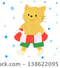 Illustration of a cat wearing a lifebuoy. 138622095
