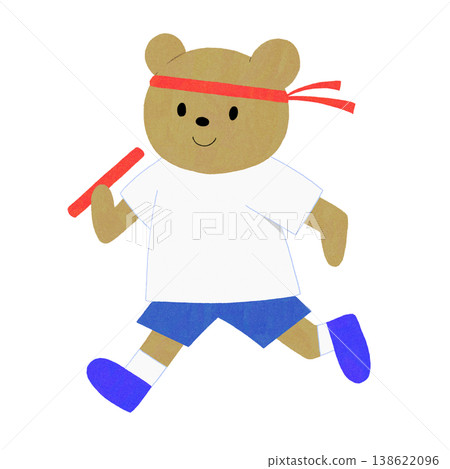 An illustration of a bear running in a relay race at a school sports day. 138622096