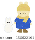 A winter illustration featuring a rabbit and a snowman. 138622101