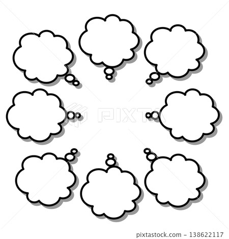 A set of fluffy black-bordered white speech bubbles with shadows, perfect for thought and flashback scenes. A set of fluffy black-bordered white speech bubbles with shadows, perfect for thought and flashback scenes. 138622117