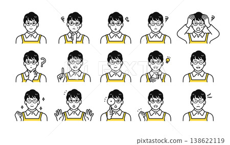 Apron Male Staff Expression Variations Vector Icon Illustration Set Apron Male Staff Expression Variations Vector Icon Illustration Set 138622119